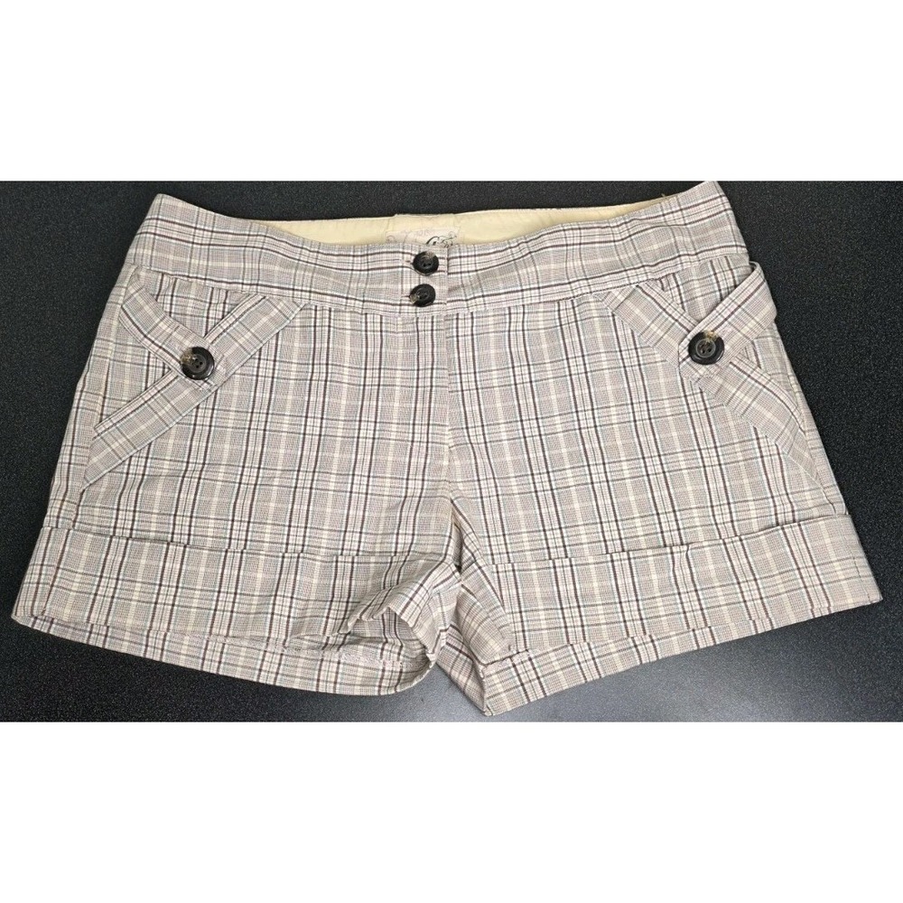 Guess Shorts Plaid Stretch Cuffed Buttons Pocket 29 Women Y2K Mini Shortie Chino